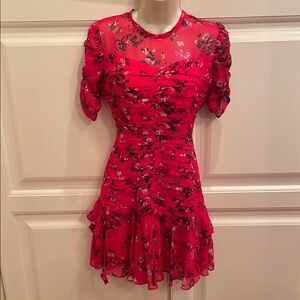 Tanya Taylor Carti red floral silk dress sz xs